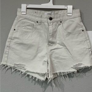 Cotton On Cream High-Rise Frayed Denim Shorts
